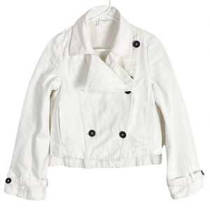 Derek Lam Moto Jean Jacket Womens 6 Small White Denim Biker Crop Bell Sleeve
